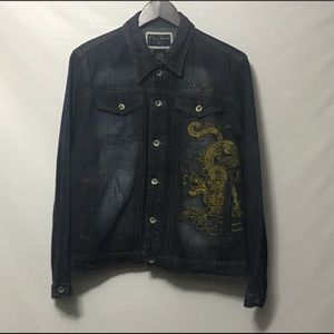 Denim Jacket with Embroidered Gold Dragon